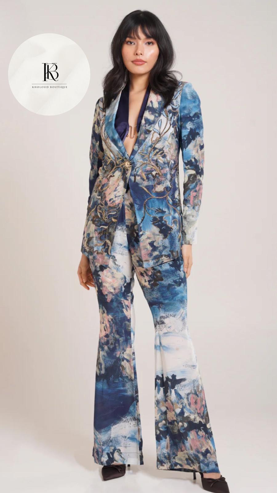 Multicolor Printed Black Blazer