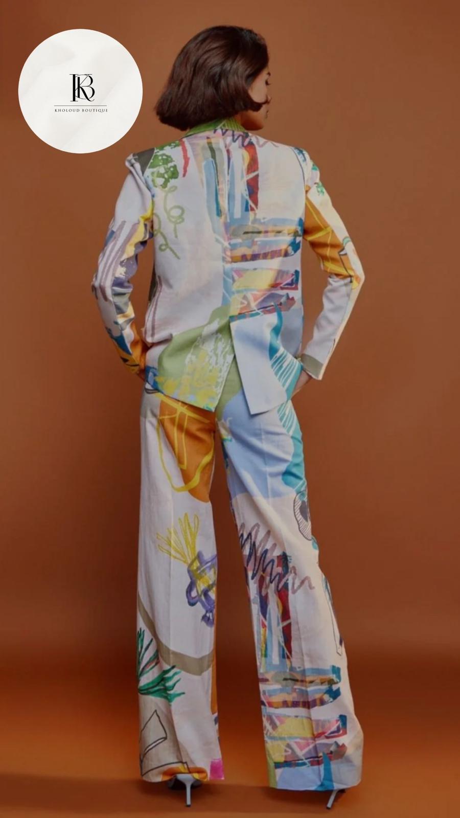 Multicolor Printed Yellow Blazer