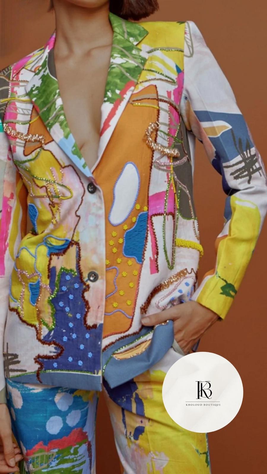 Multicolor Printed Yellow Blazer