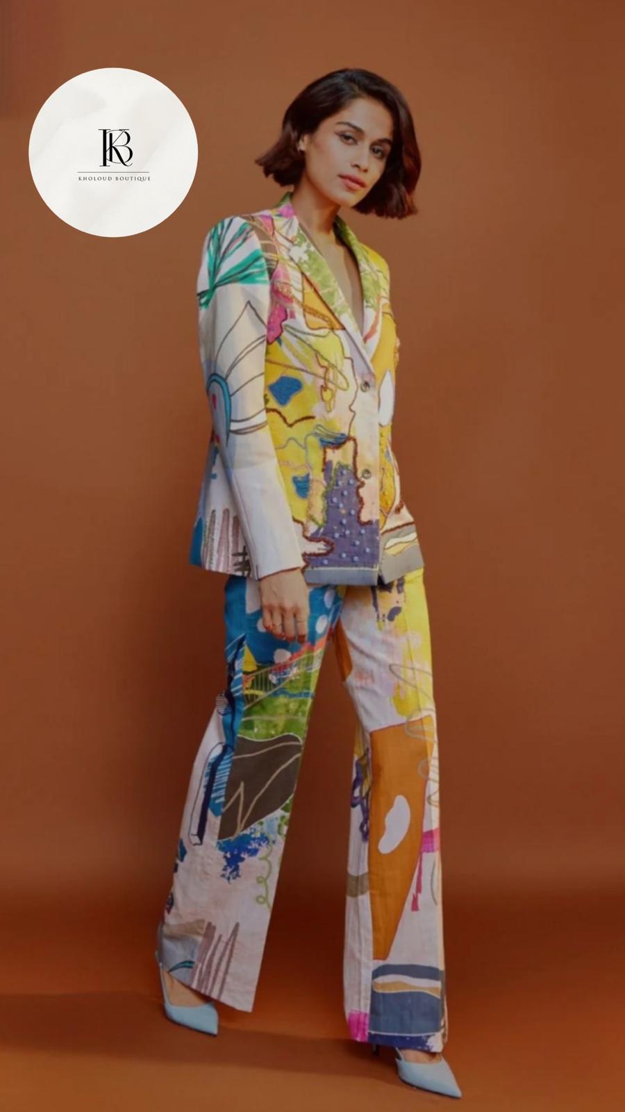 Multicolor Printed Yellow Blazer