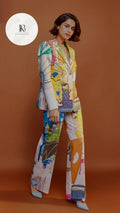 Multicolor Printed Yellow Blazer