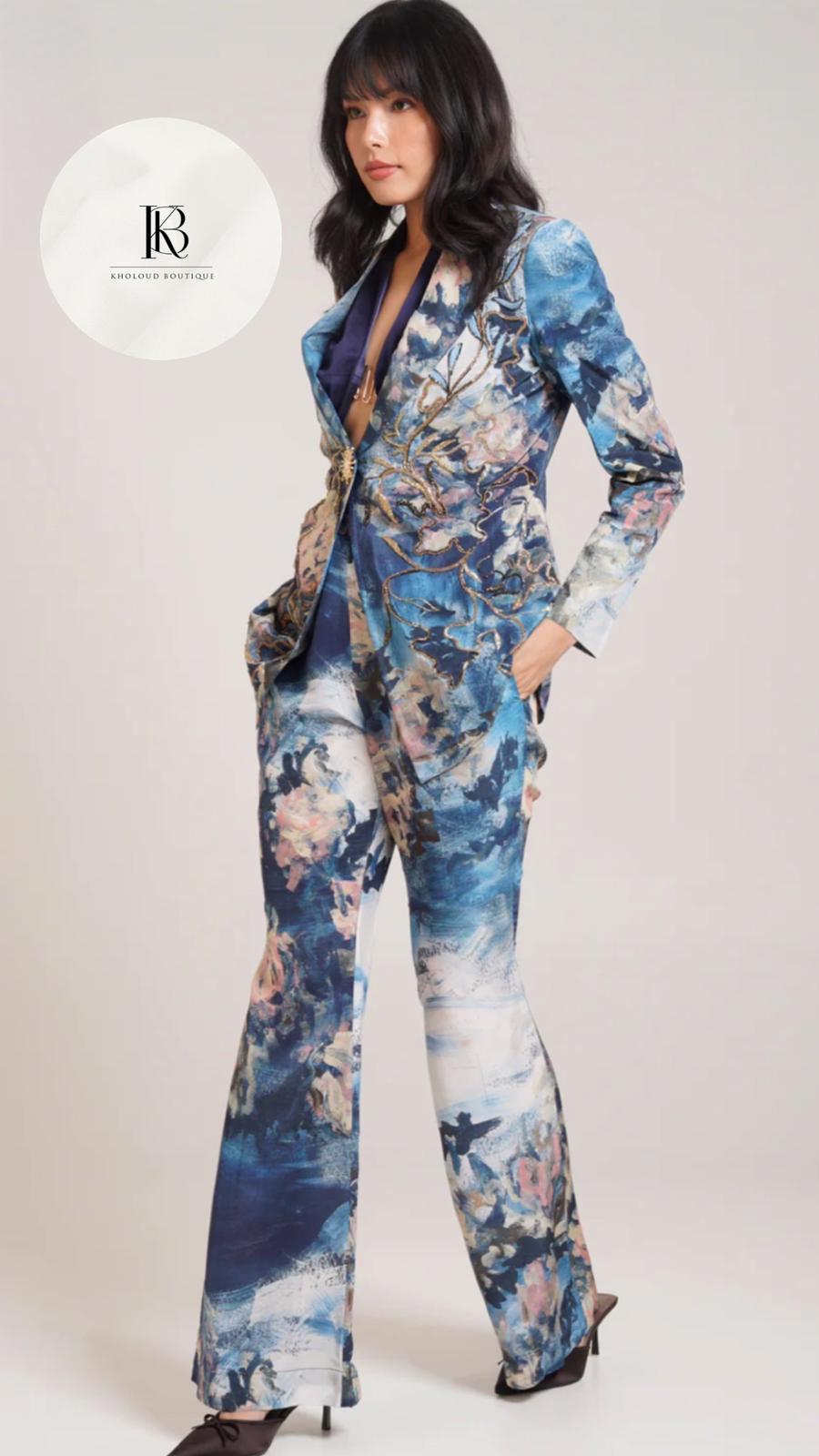 Multicolor Printed Black Blazer